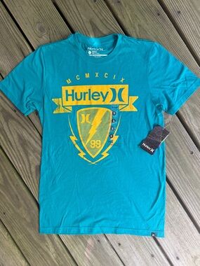 Hurley Men's Small Teal Graphic Tee Gold Crest NWT